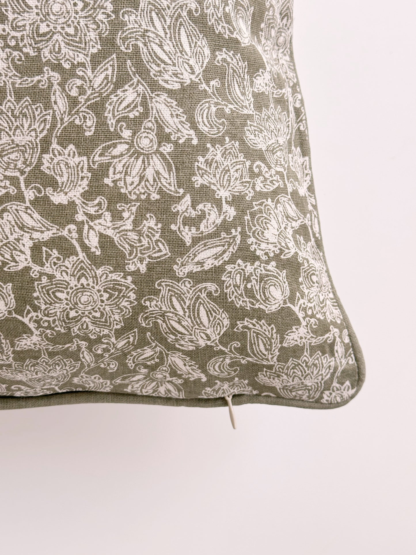 CREAM & OLIVE PAISLEY FLORAL PILLOW