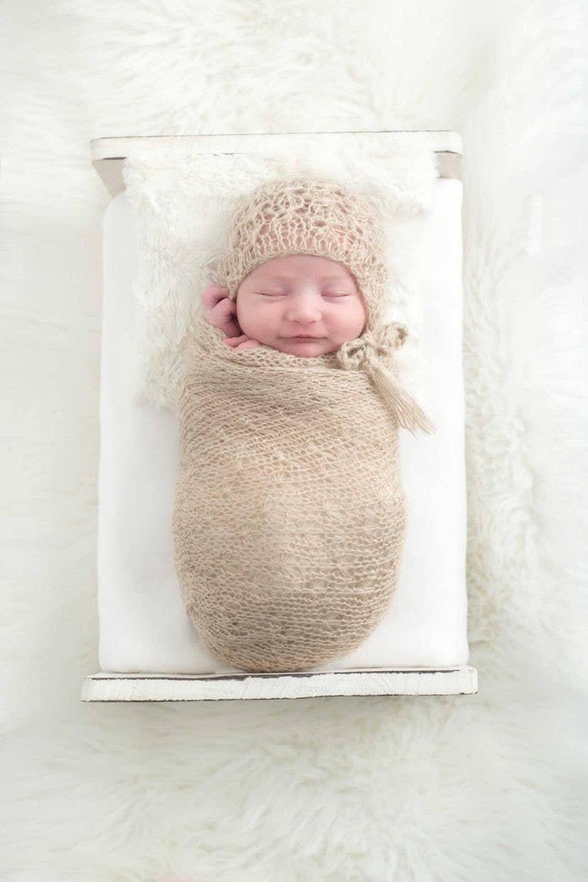 Baby Wrap | Mohair Hand Knit Baby Blanket: Tan