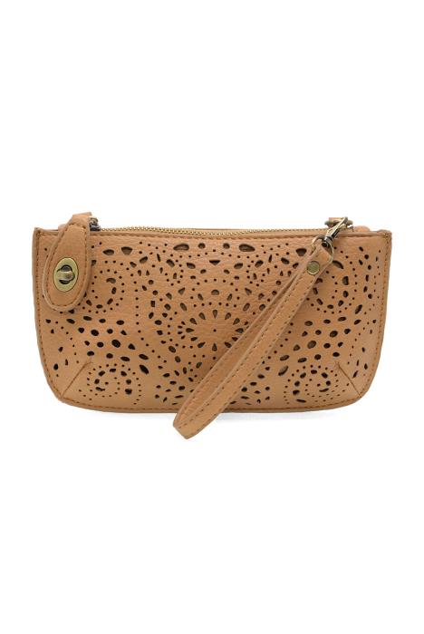 Tan Laser Cut Mini Crossbody Wristlet Clutch (Copy)