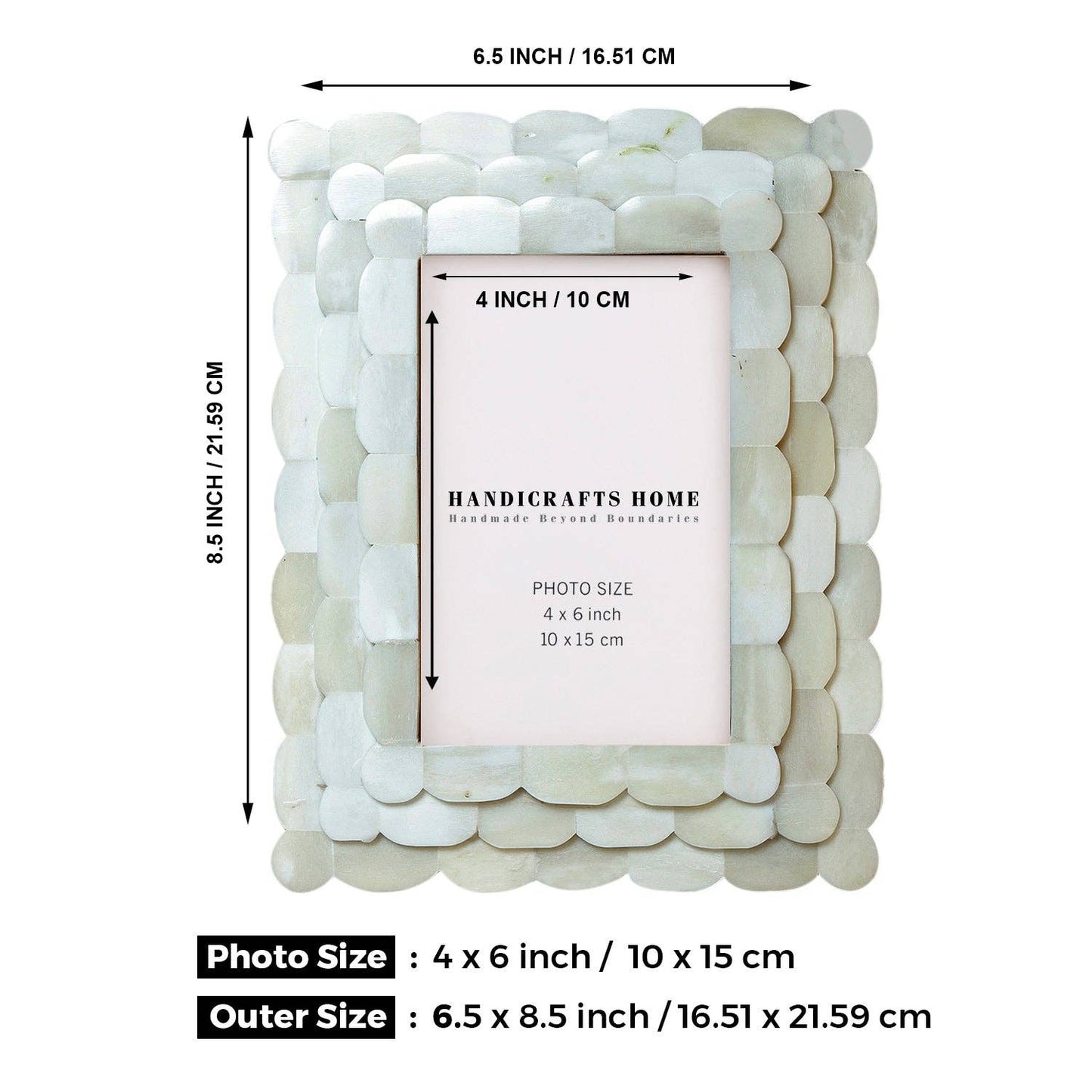 Photo Frame Scalloped Arts Bone Inlay White 4x6 Inch
