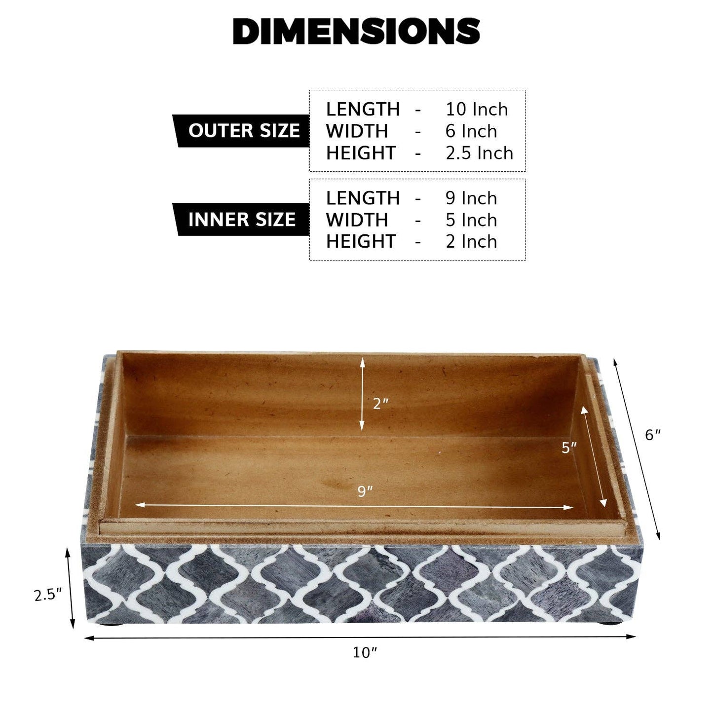 Decorative Box Moroccan Grey & White 10x6x2.5 Inch: Moroccan Grey