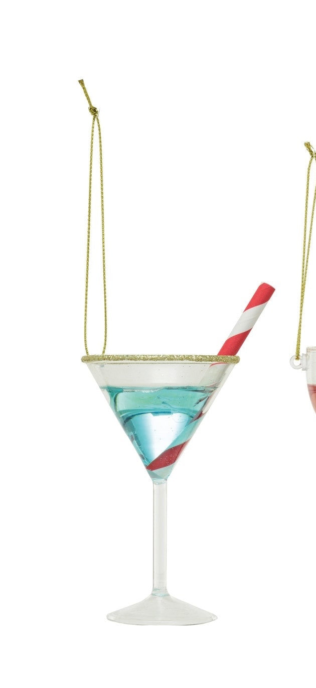 Glass Holiday Cocktail Ornament w/ Glitter, 3 Styles ©