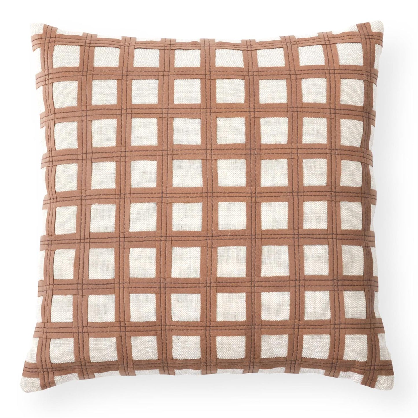 TAN VEGAN LEATHER & COTTON JUTE SQUARE PILLOW