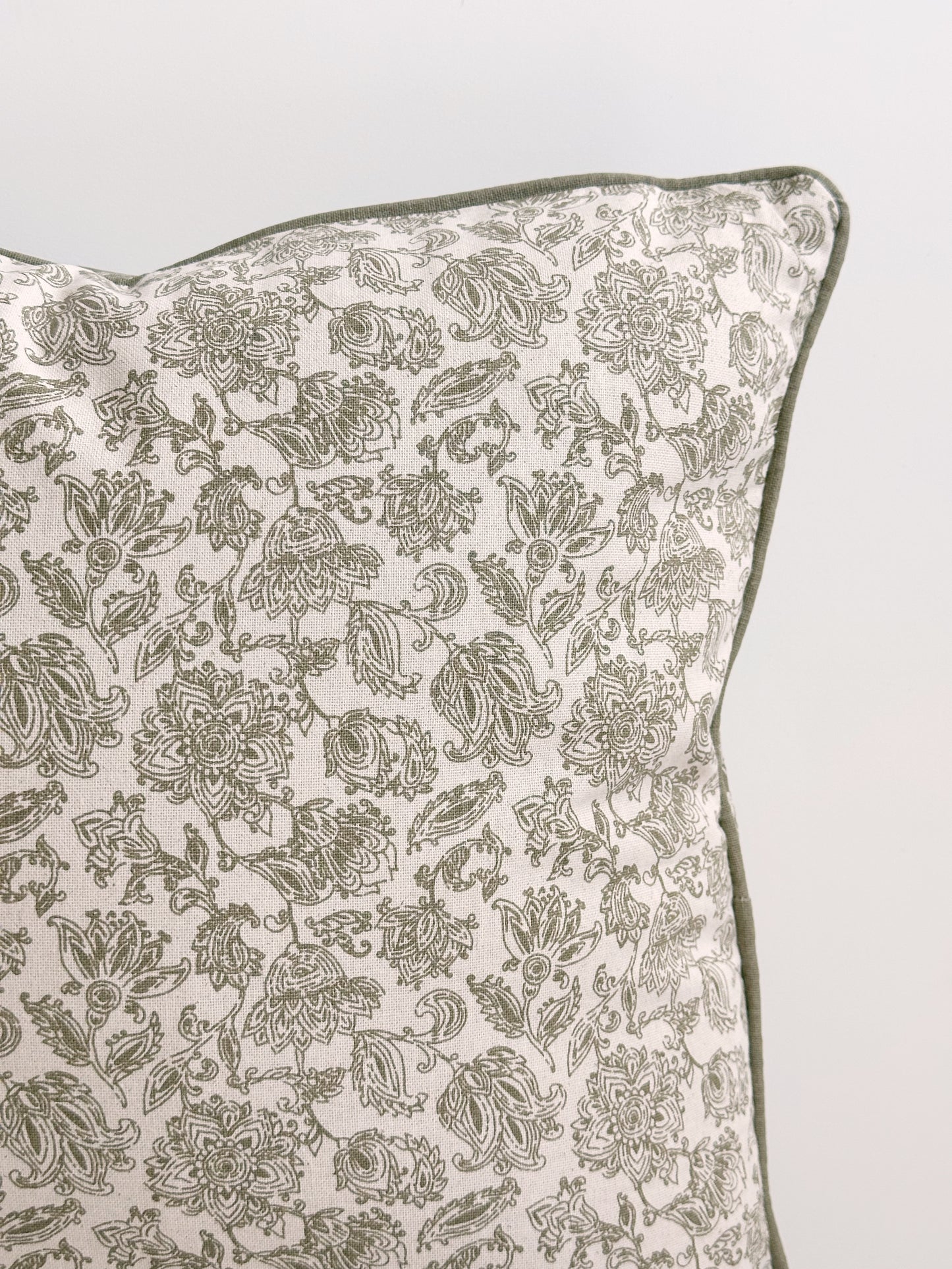 CREAM & OLIVE PAISLEY FLORAL PILLOW