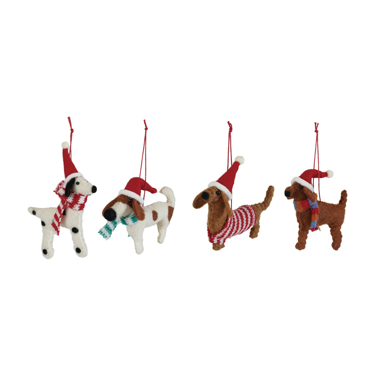 Wool Felt Dog in Hat & Scarf/Sweater Ornament, 4 Styles