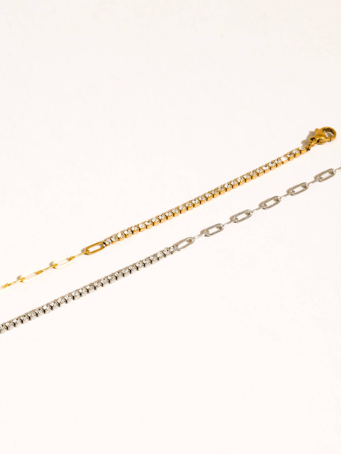 Wildora 18K Gold Non-Tarnish CZ Tennis Chain Link Bracelet: Silver