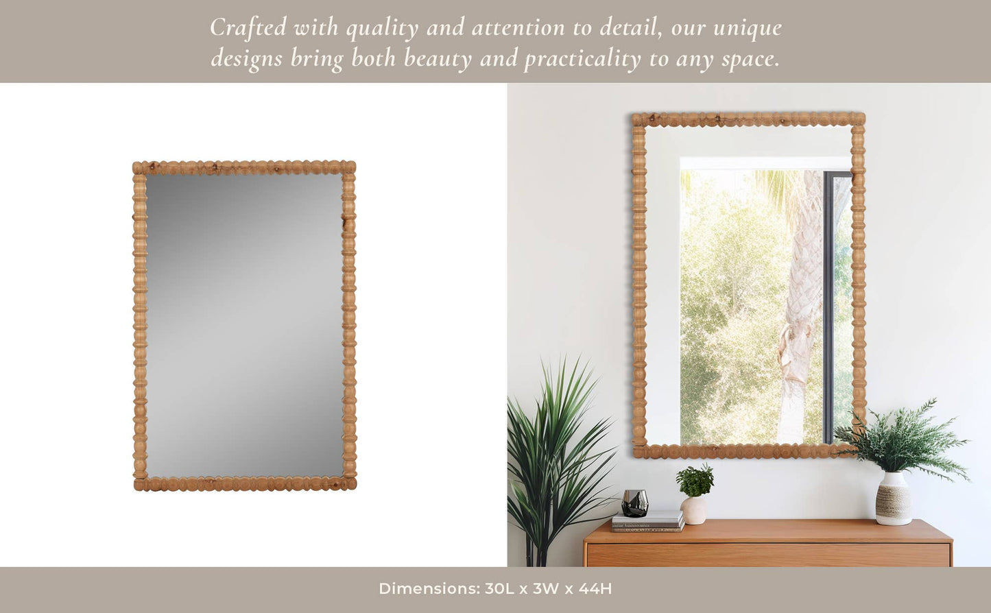 Fir Wood Carved Frame Rectangle Wall Mirror