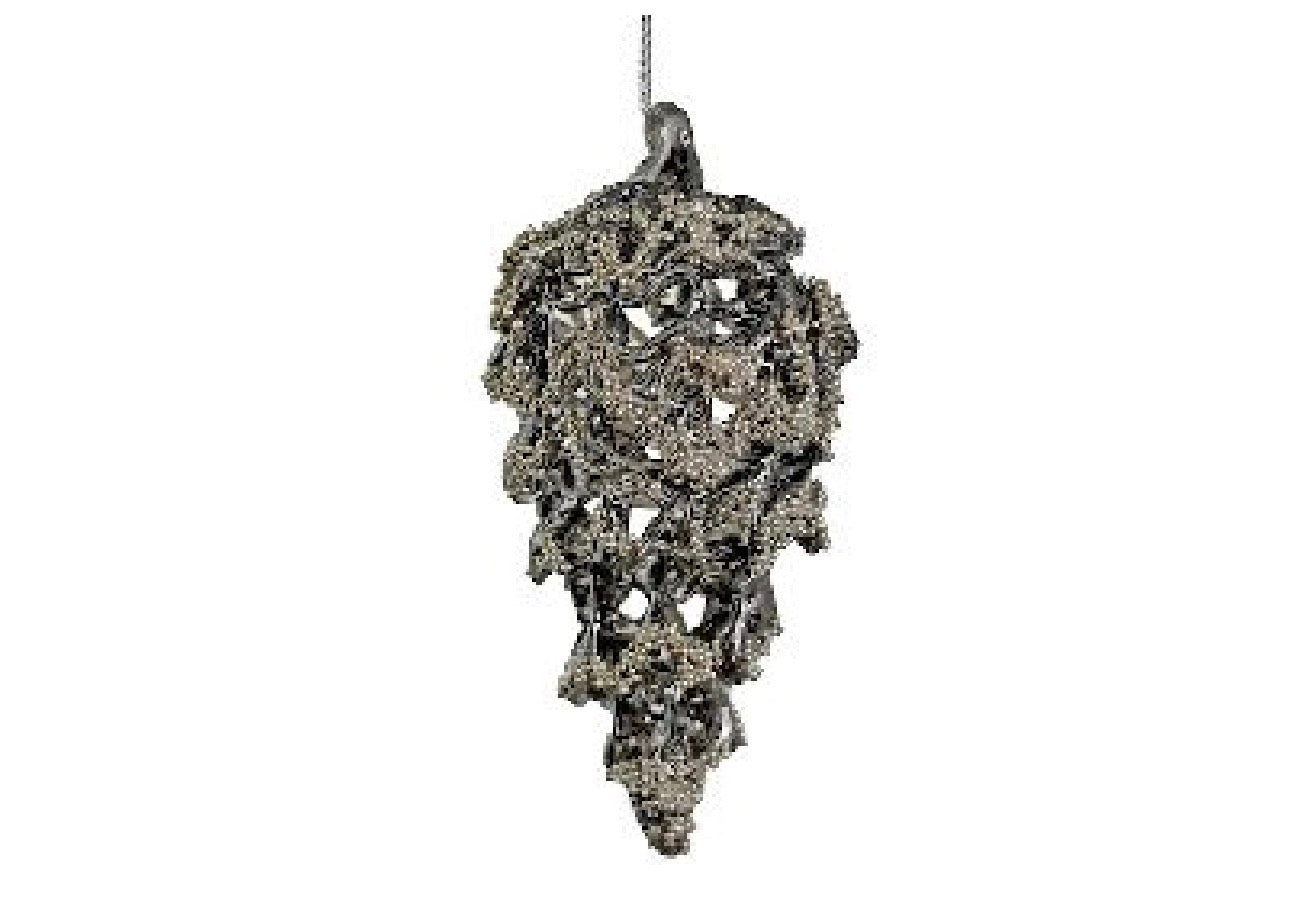 Glass spun cone grey silver beaded ornament