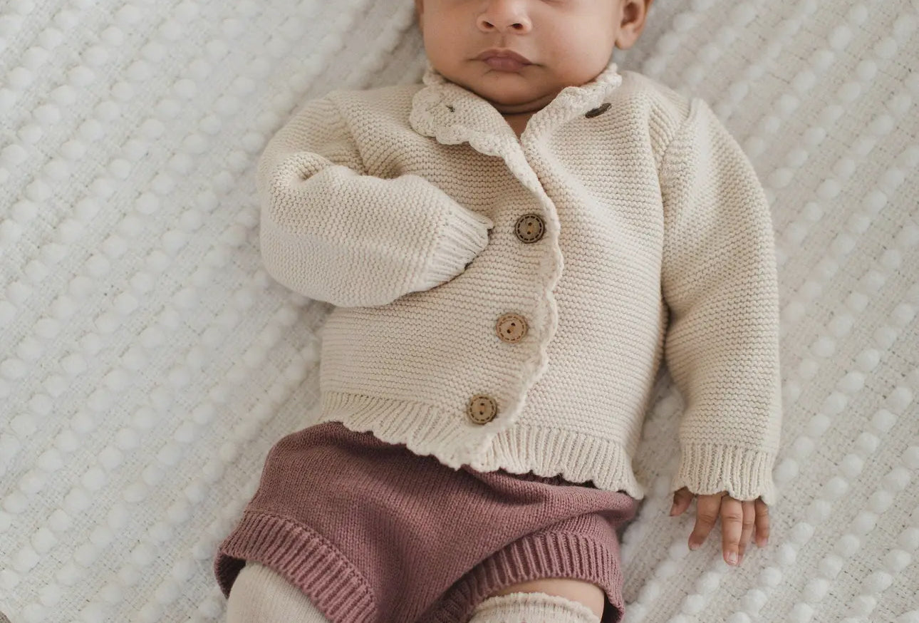 Oatmeal -Cotton Knitted Baby Sophia Cardigan