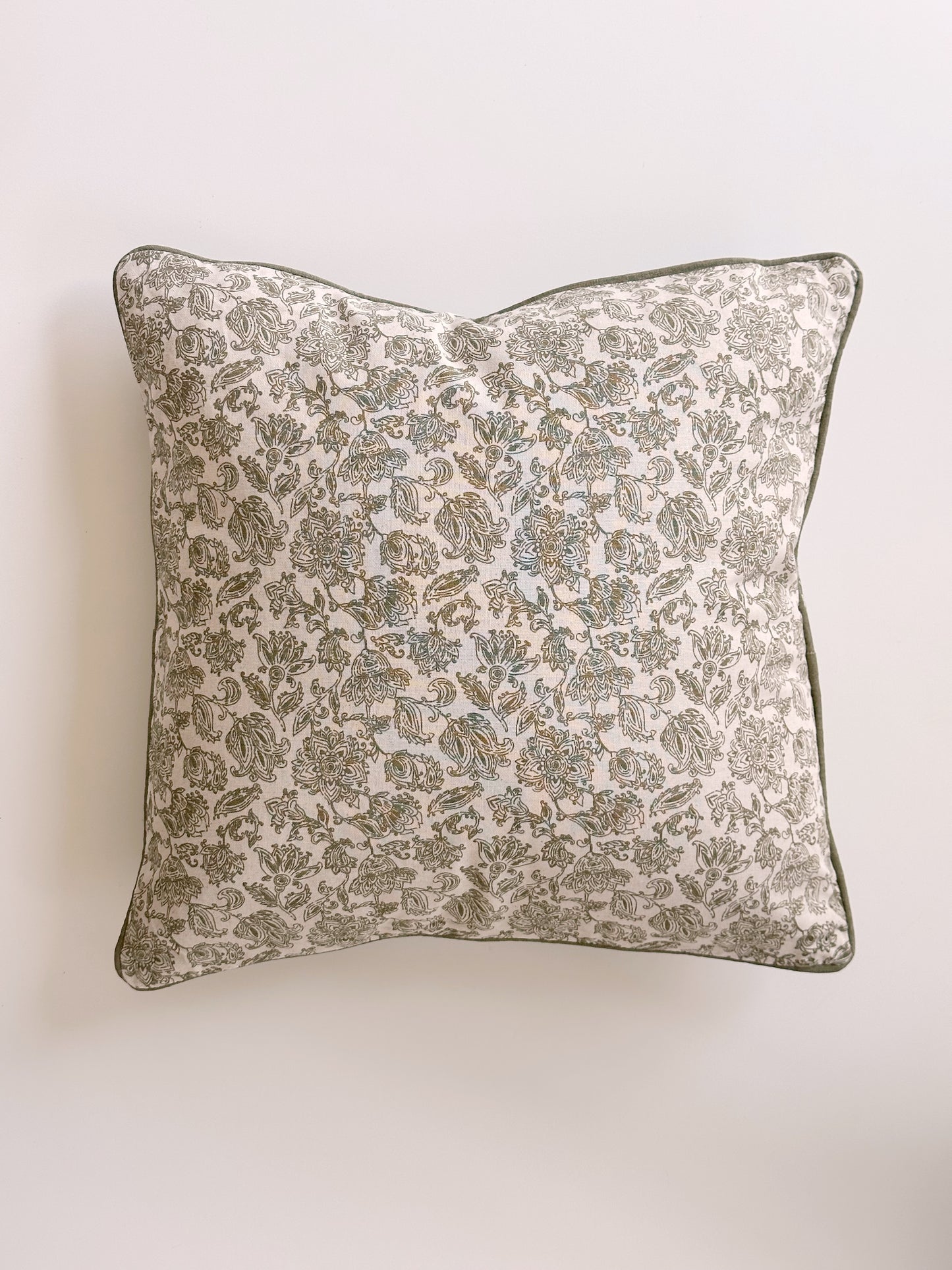 CREAM & OLIVE PAISLEY FLORAL PILLOW