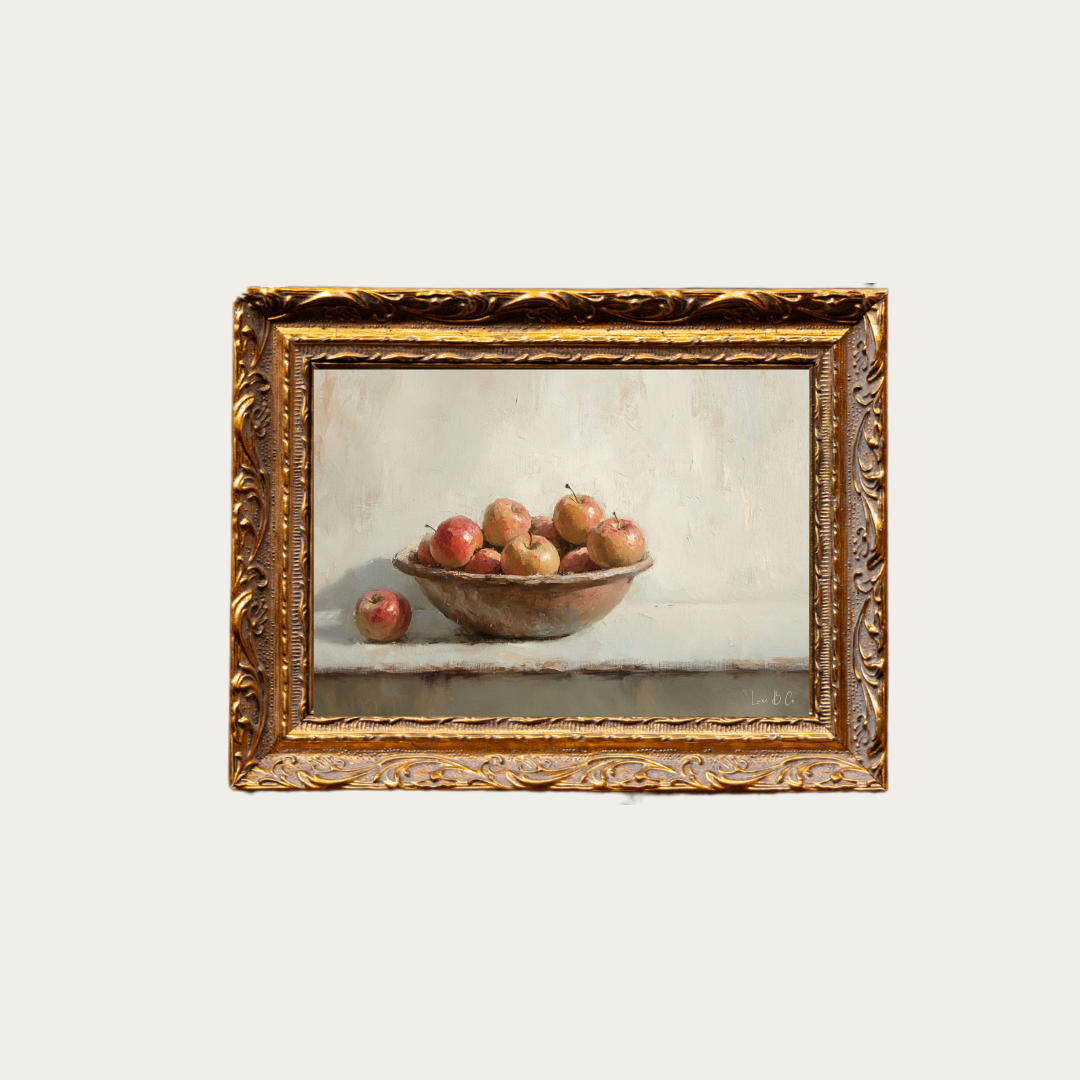 Vintage Pomme | French Brass Gold Mould Framed Art: 5 x 7