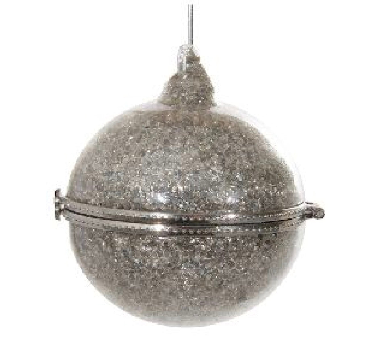 Glass opening ball w/silver giltter