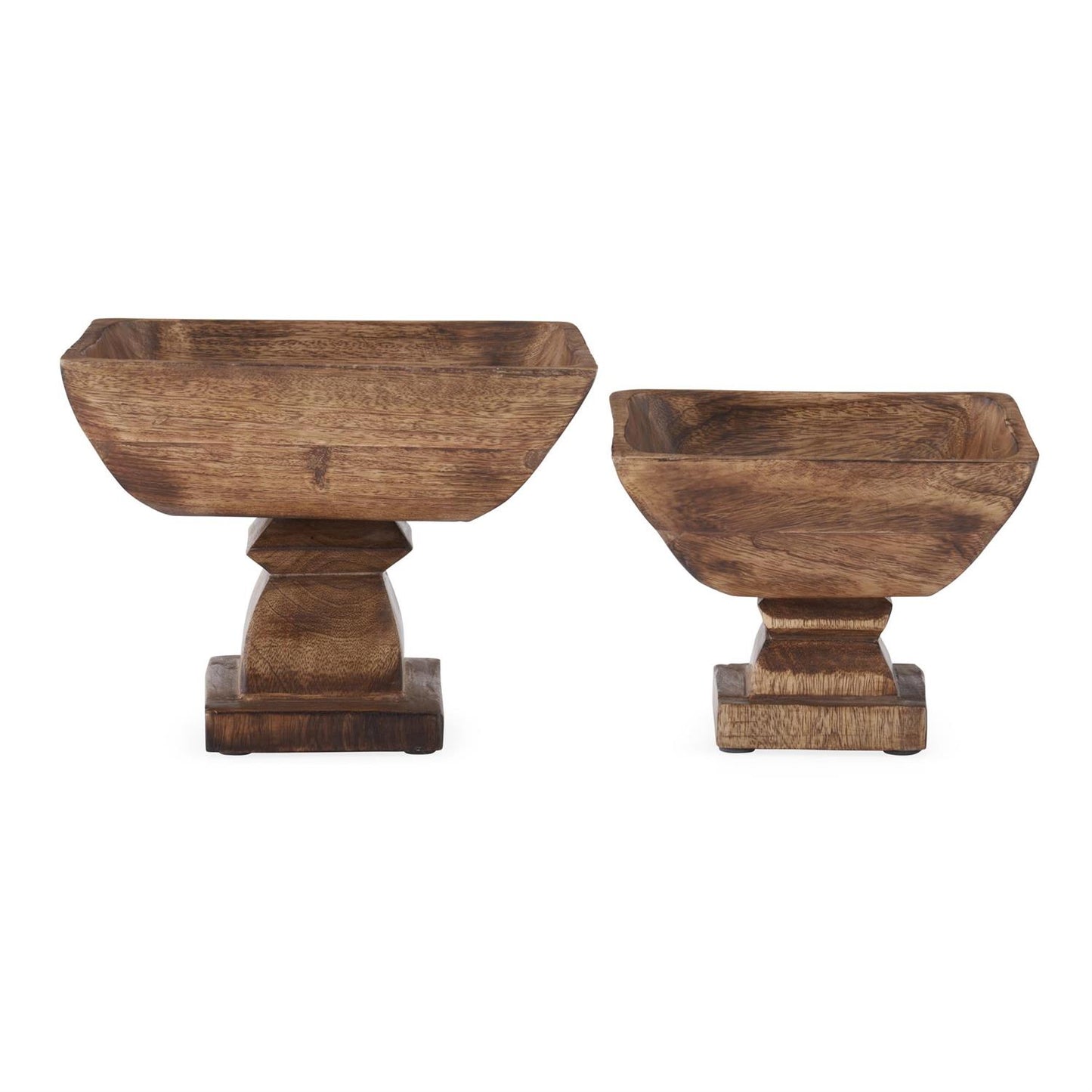SQUARE WOOD BOWL ON PEDESTAL