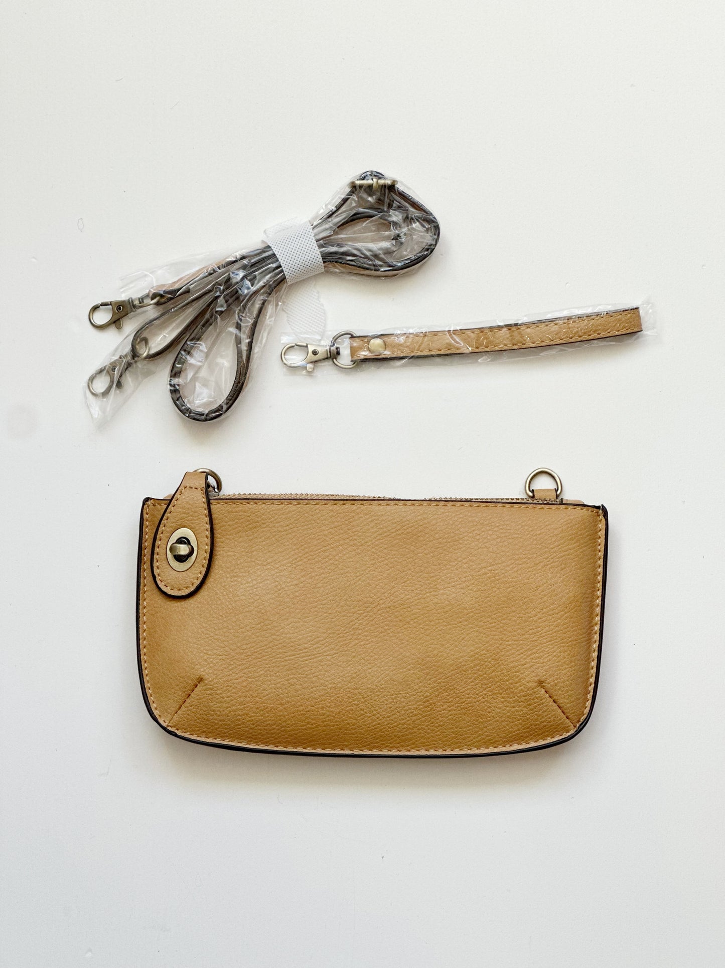 Golden Tan Mini Crossbody Wristlet Clutch