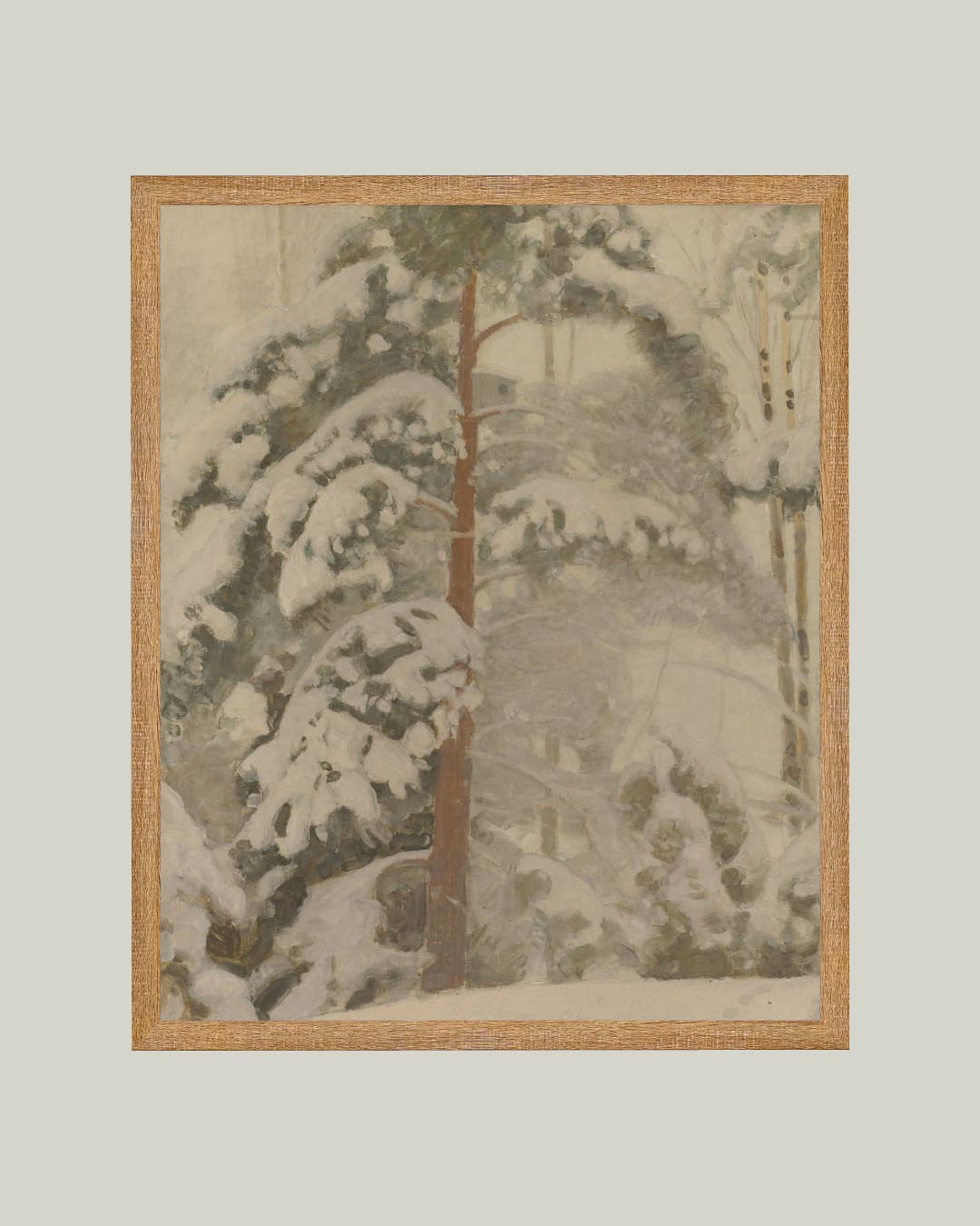 Snowy Forest Pine Framed Antique Art: 16x20