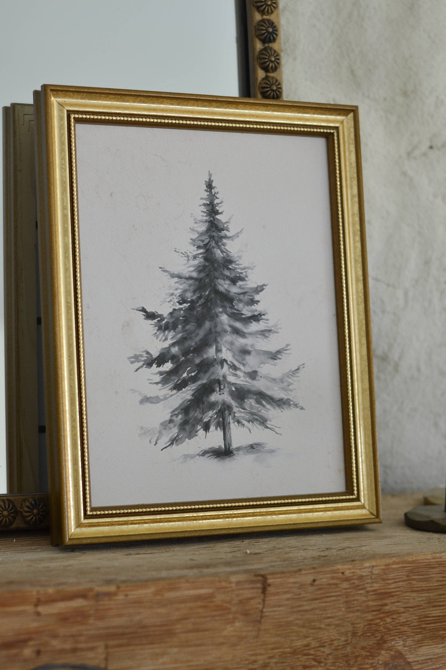 Pine Tree Artwork : Gold Frame / 11x14