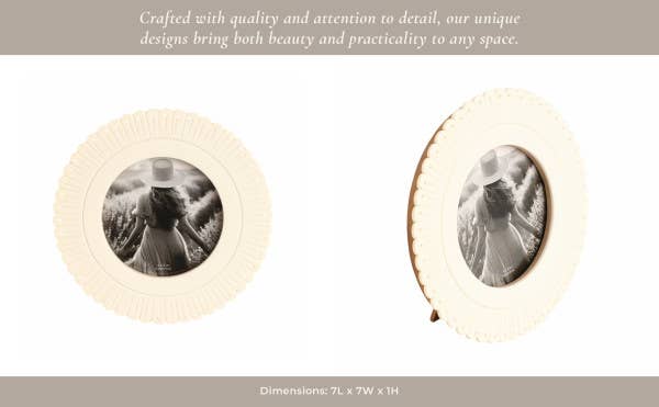 Photo Frame - Ivory Resin Round Solid Etched Petal, 4x4 in.