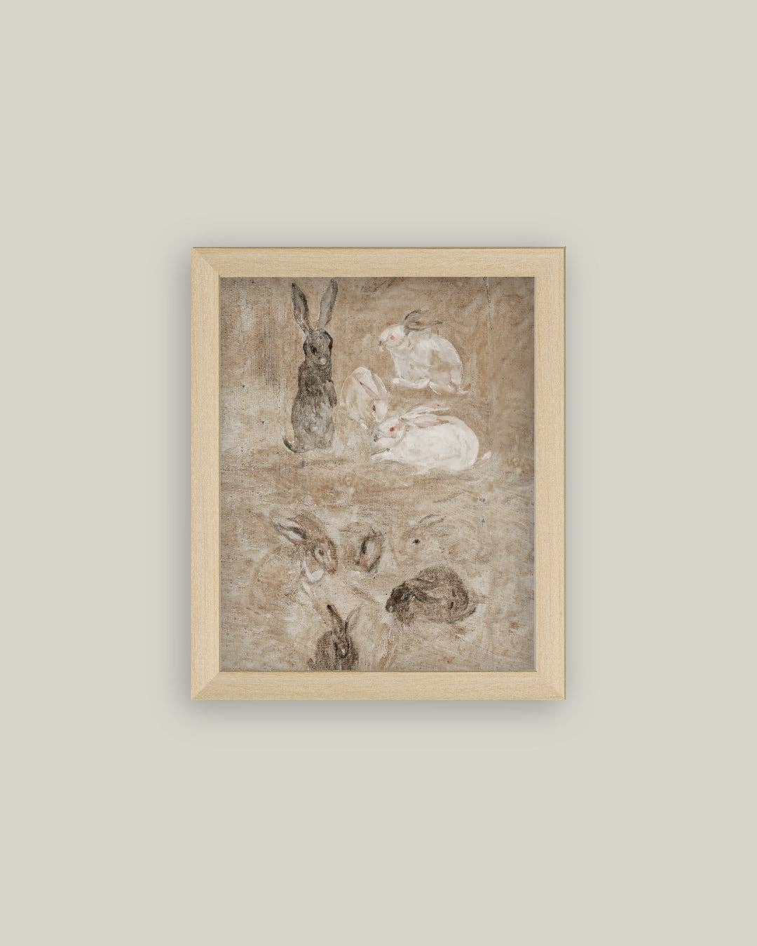 Brown Vintage Bunnies Framed Antique Art: 7X9