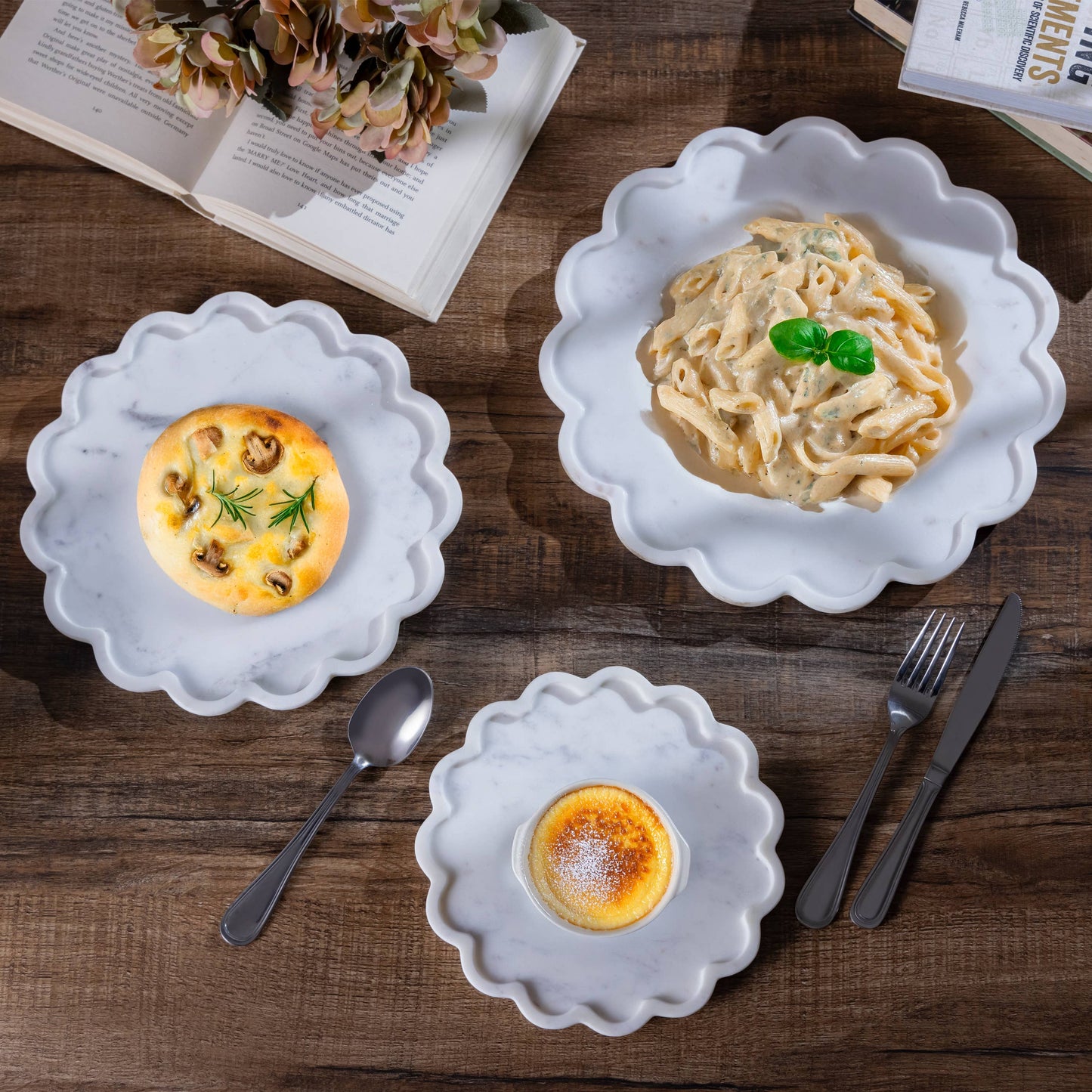 Medium Clover White Marble Round Platter