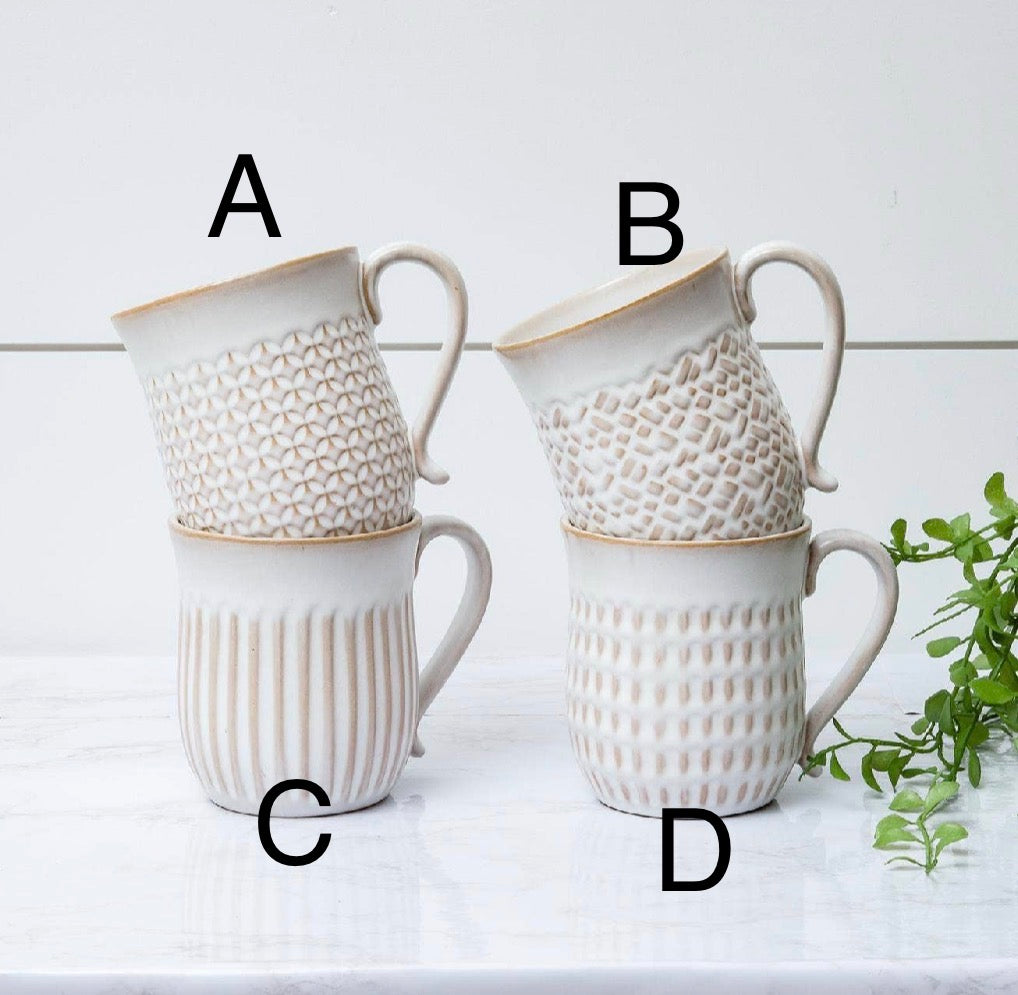 Cream Glaze Patterned Mugs