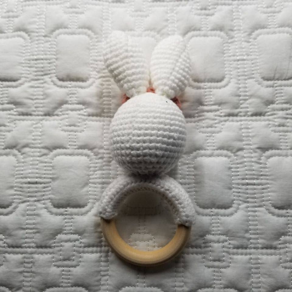 White Floral Bunny Hand Crocheted Rattle