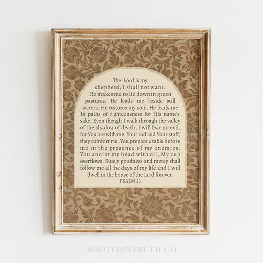Psalm 23 Vintage Wall Art Print Christian Jesus Gift Decor: 8x10