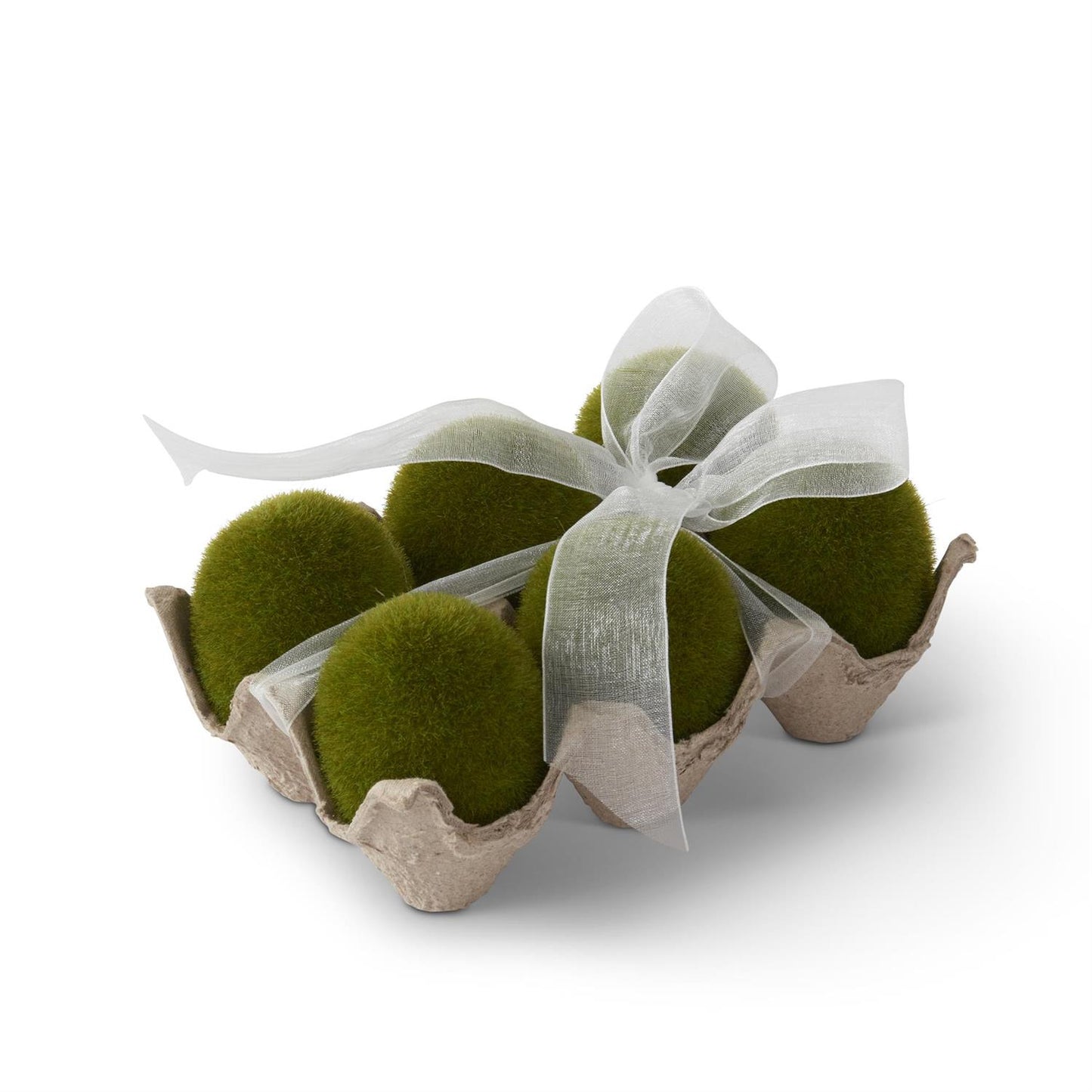 6 Fixed Mossy Eggs in Carton w/White Ribbon