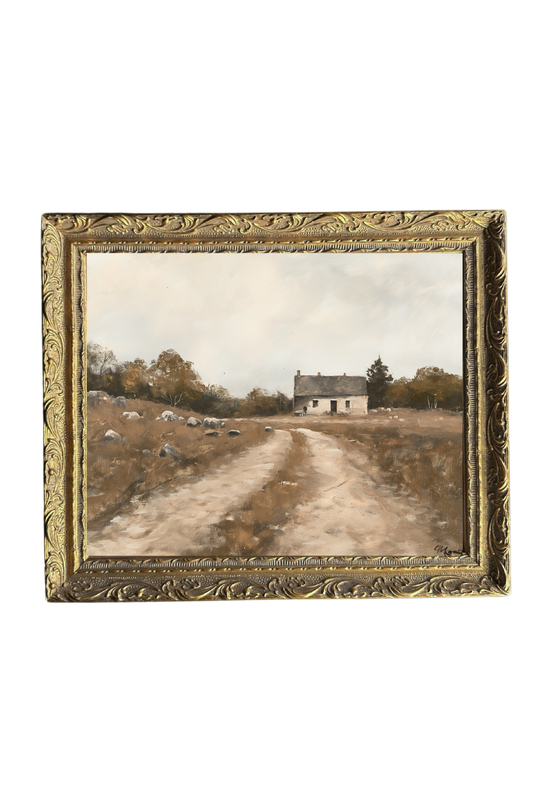 Vintage Farm House | French Brass Gold Mould Framed Art: 5 x 7
