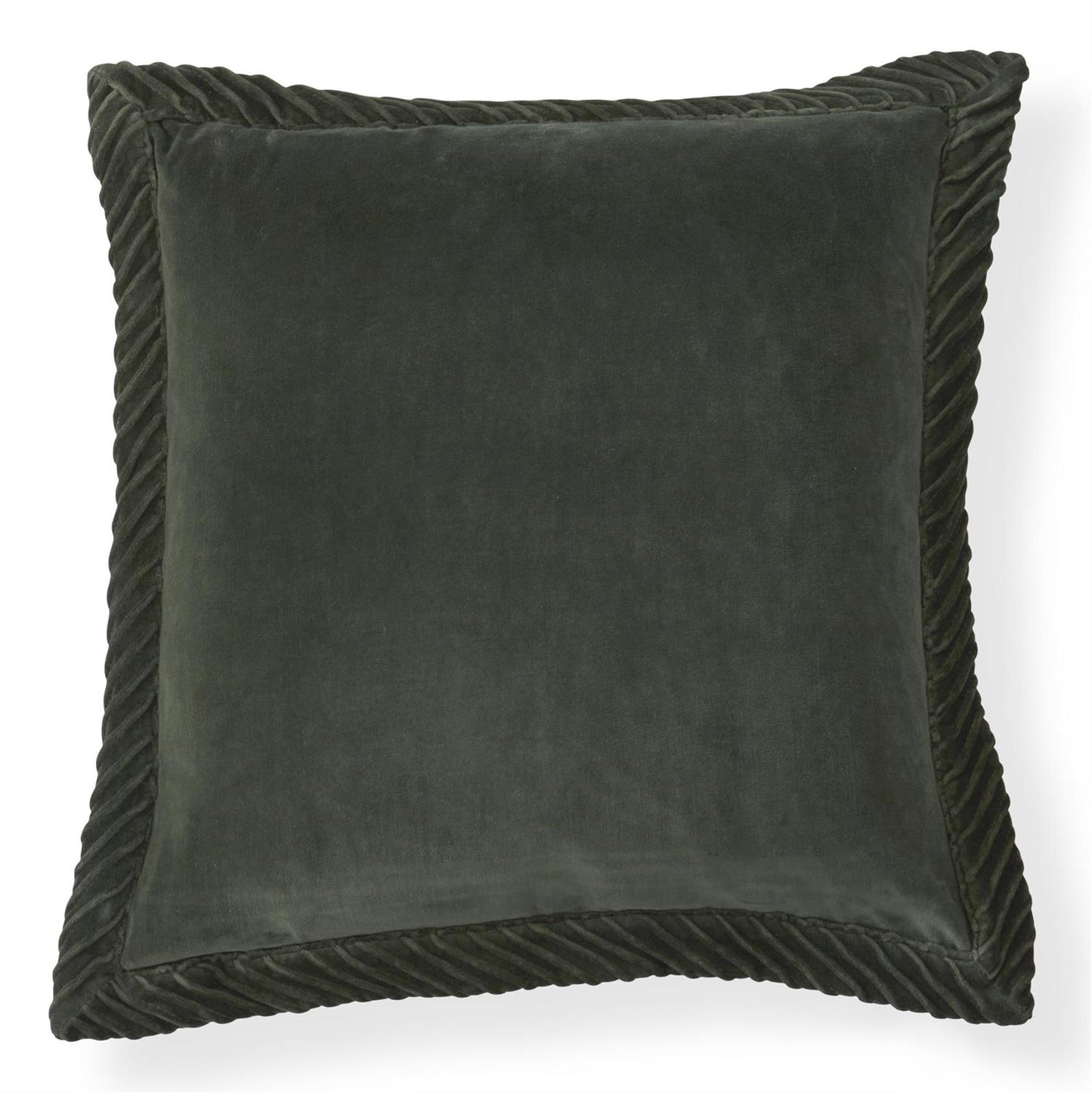 Cotton Velvet Green Pillow w/Tucked Flange Edge
