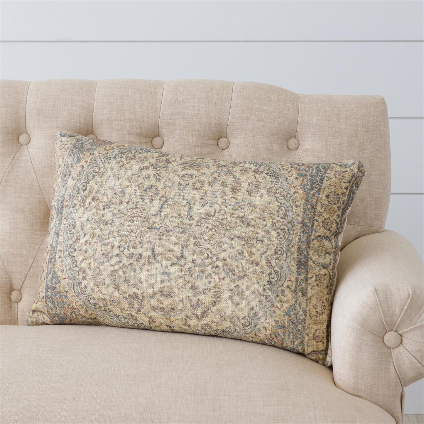 Lumber Pillow - Dusty Blue and Ivory
