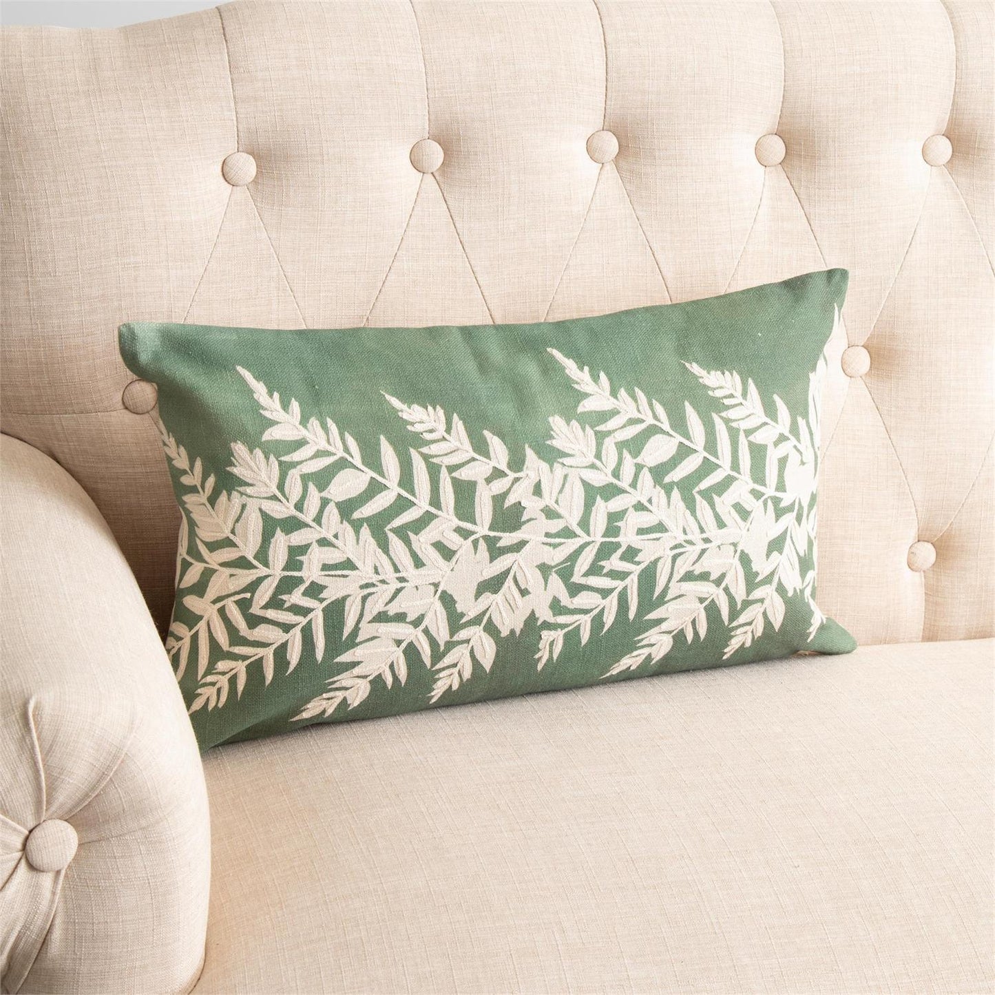 Lumber Pillow - Embroidered Leafy Green