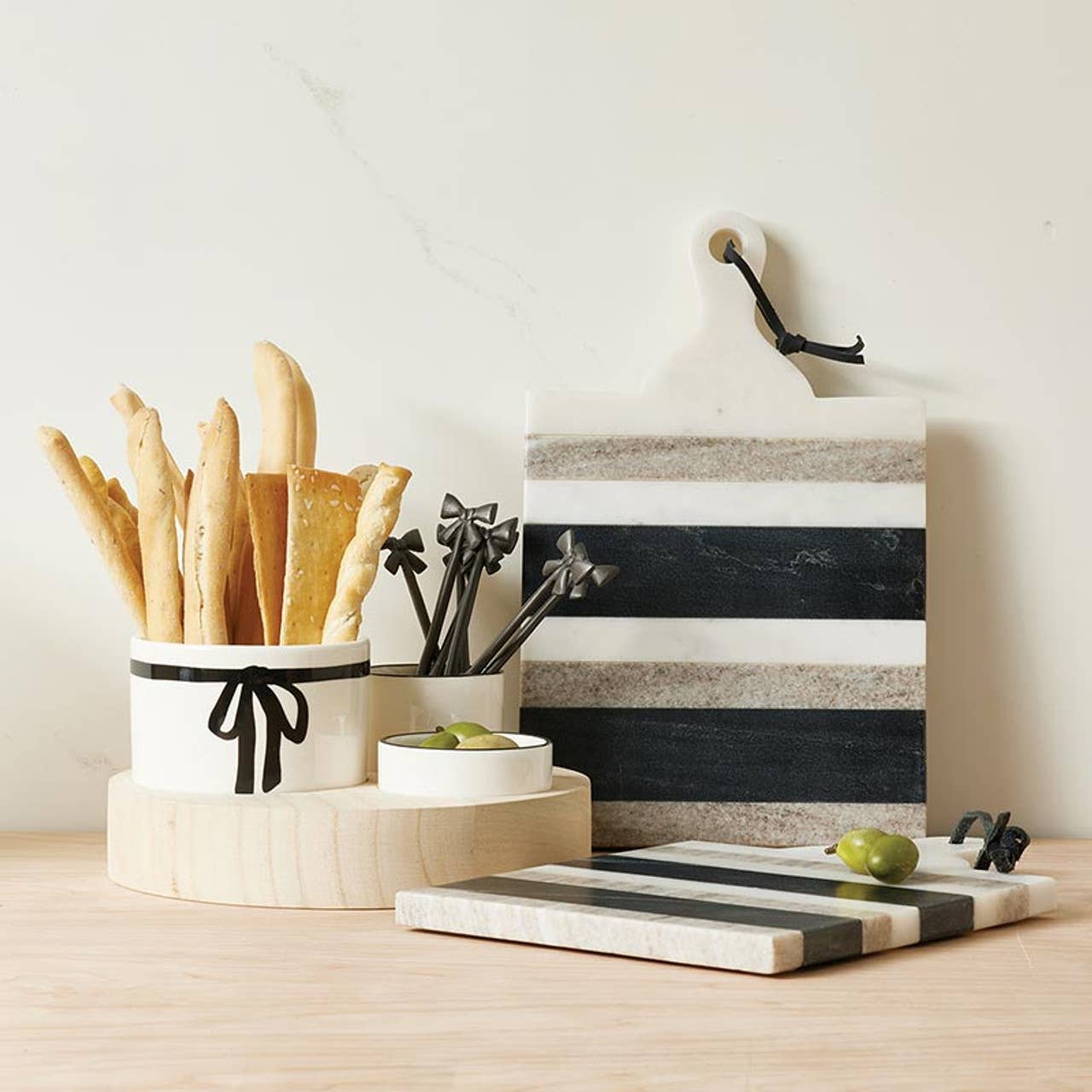 Stripe Marble Board with Handle