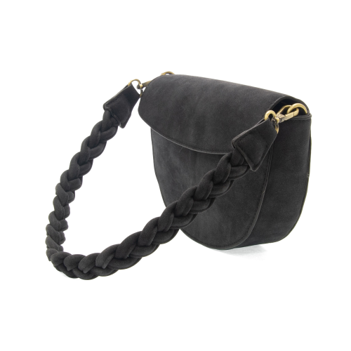 Black Luna Crescent Crossbody w/Braided Strap