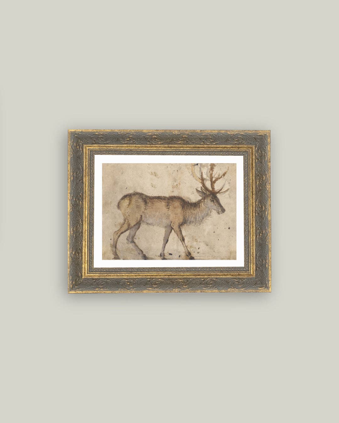 Vintage Reindeer Framed Antique Art: 10x8