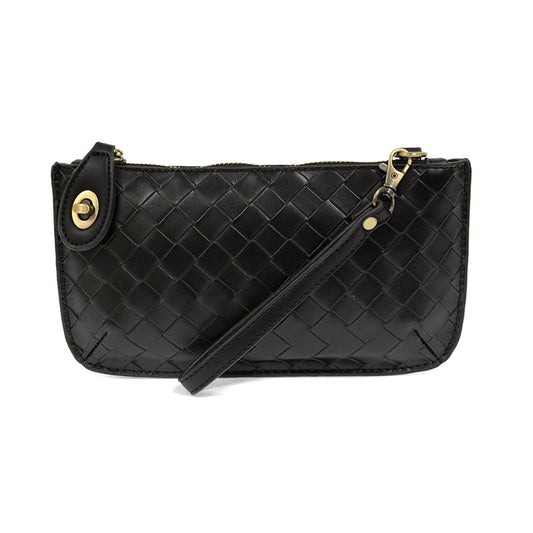 Black Faux Wide Woven Mini Crossbody Wristlet Clutch