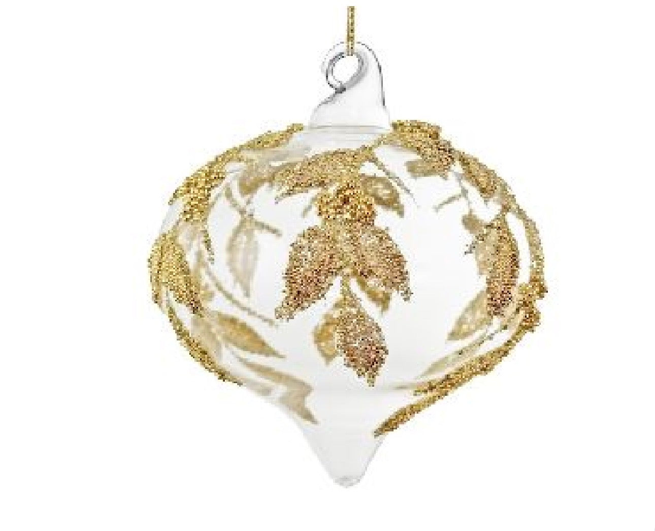 Glass drop clear gold beaded deco