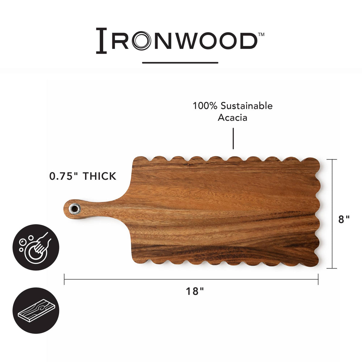 Ironwood Gourmet Acacia Scalloped Decorative Cutting Board