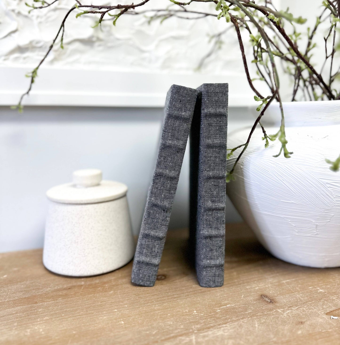 Decorative Book for Shelf Decor -Charcoal Linen Covered