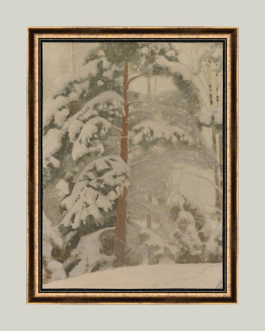 Snowy Forest Tree Framed Antique Art: 8X10