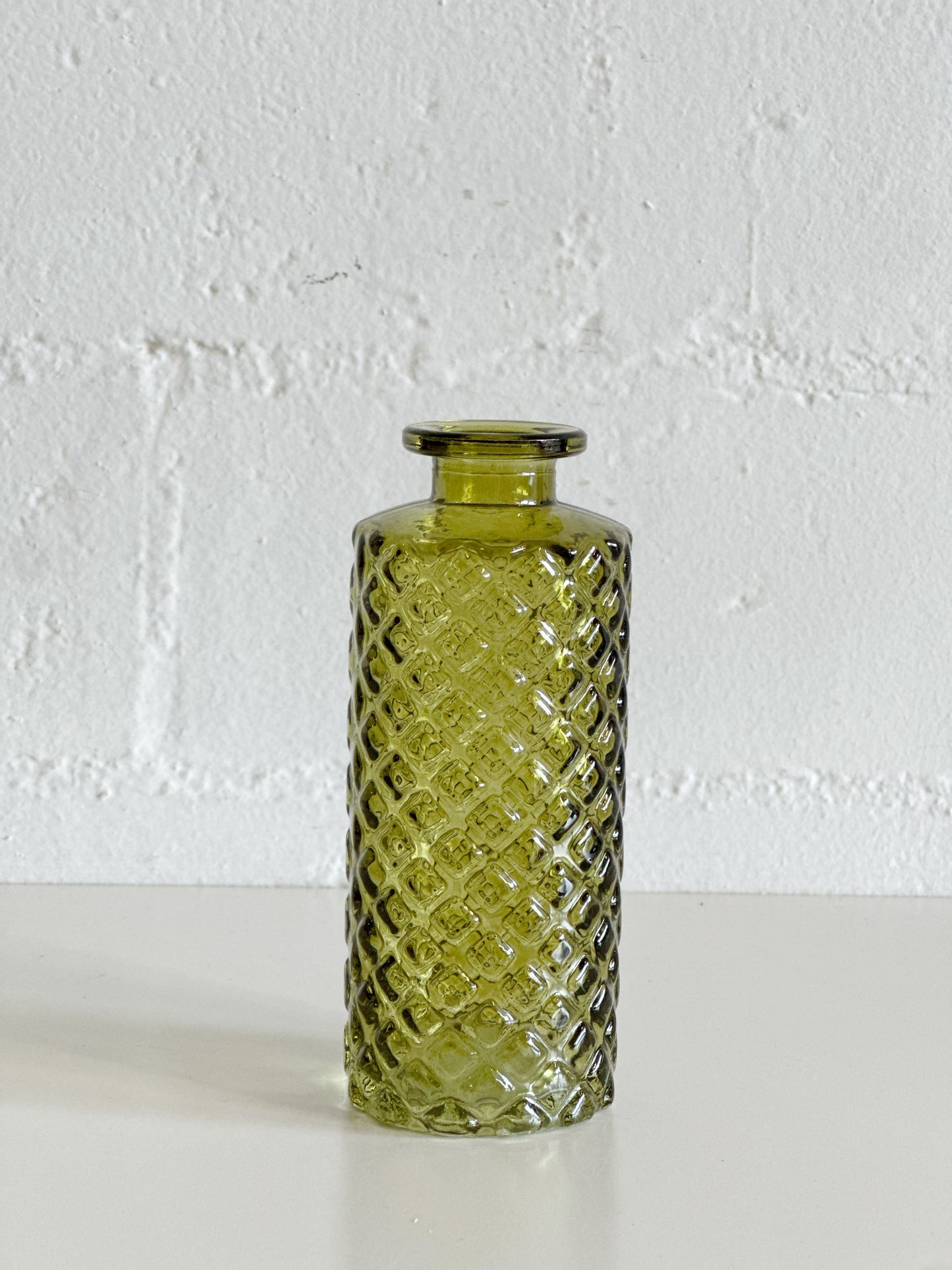 OLIVE GREEN DIAMOND PATTERN BUD VASE