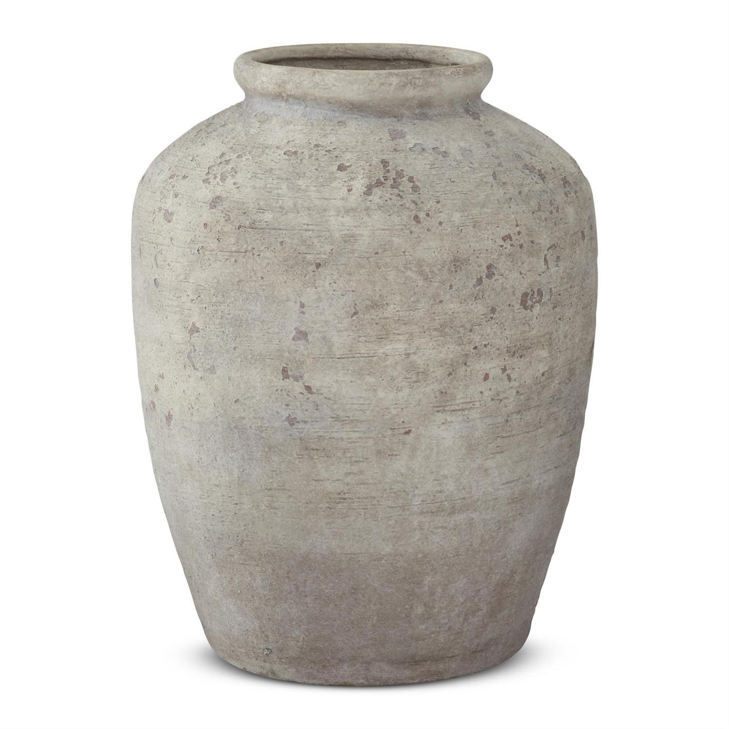 LARGE TEXTURED TAUPE DISTRESSED CERAMIC VASE