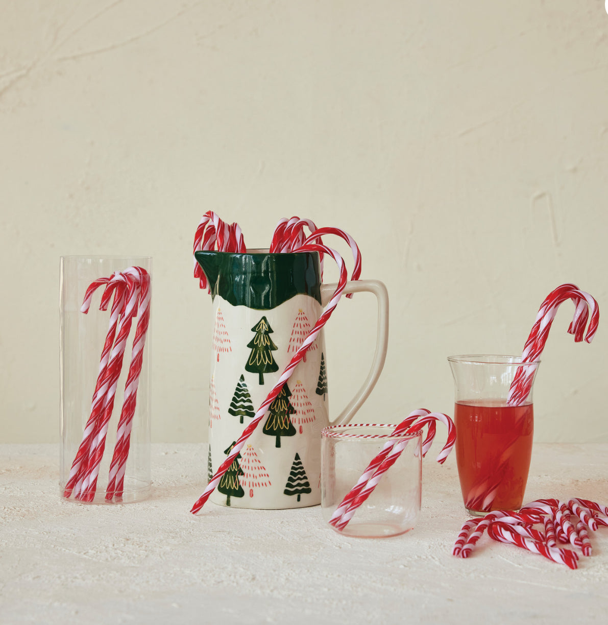Plastic Candy Cane Drink Stirrers with Stripes, Set of 10
