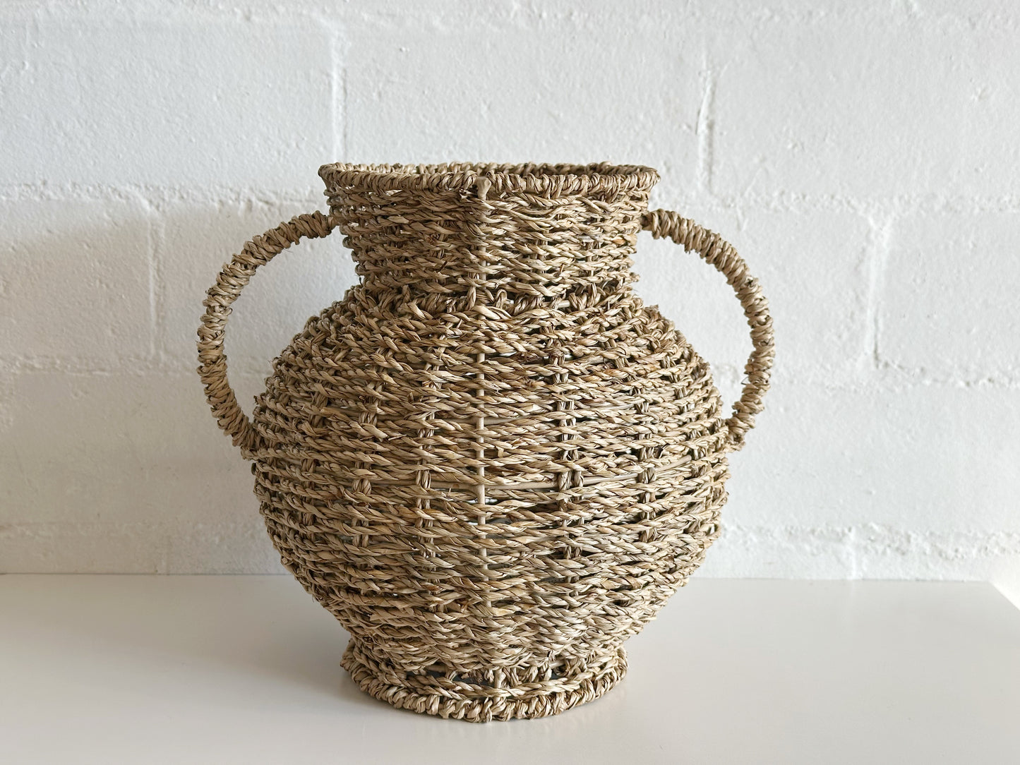 Woven Seagrass Double Handle Vase