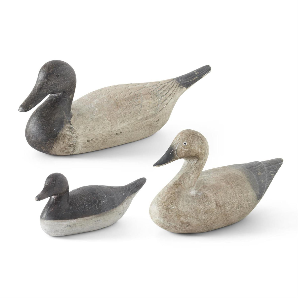 ANTIQUE GRAY AND CREAM RESIN DUCK DECOYS