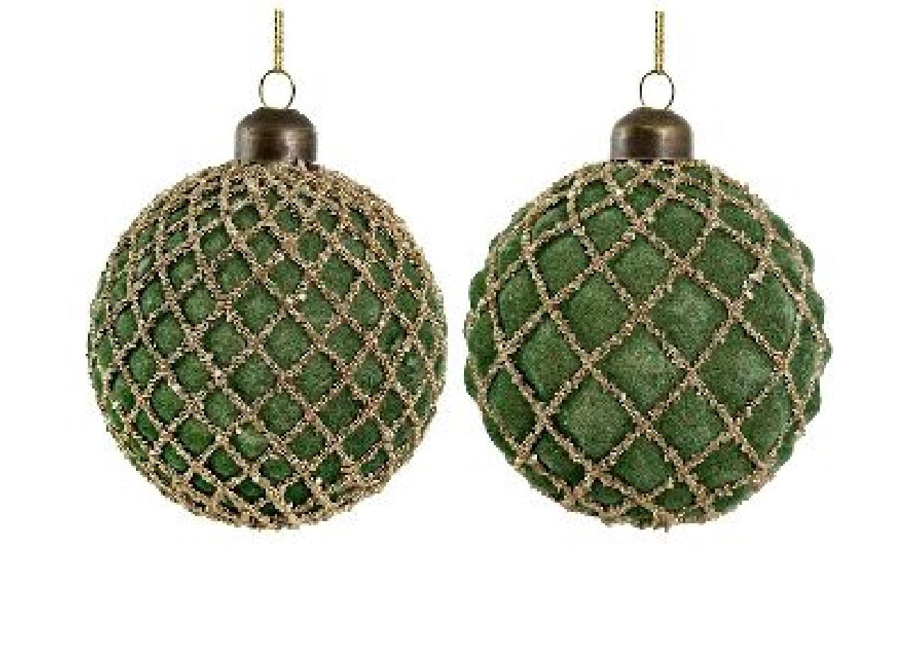 Glass velvet ball green gold glitter