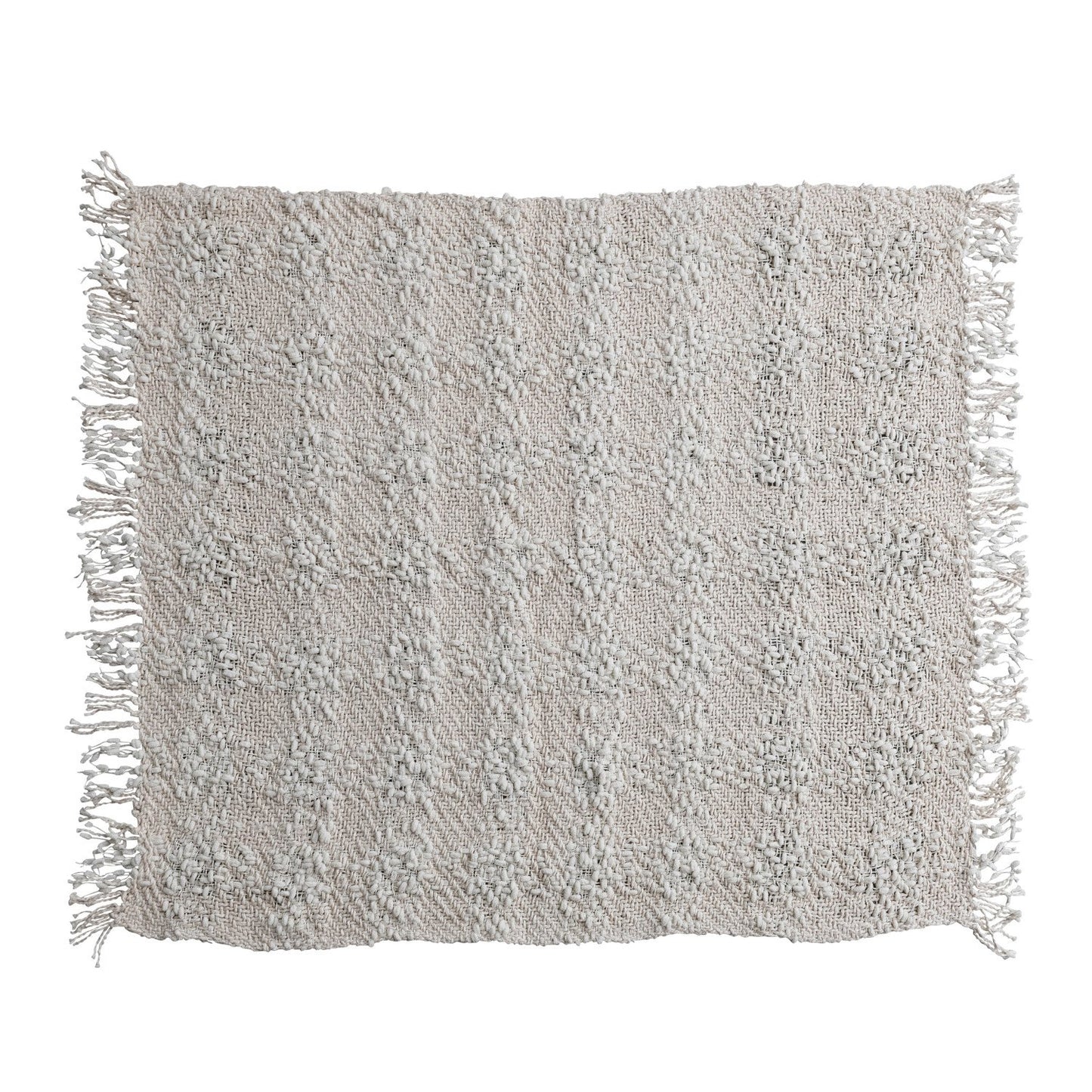 Woven Cotton Blend Cable Knit Throw w/ Fringe, Natural