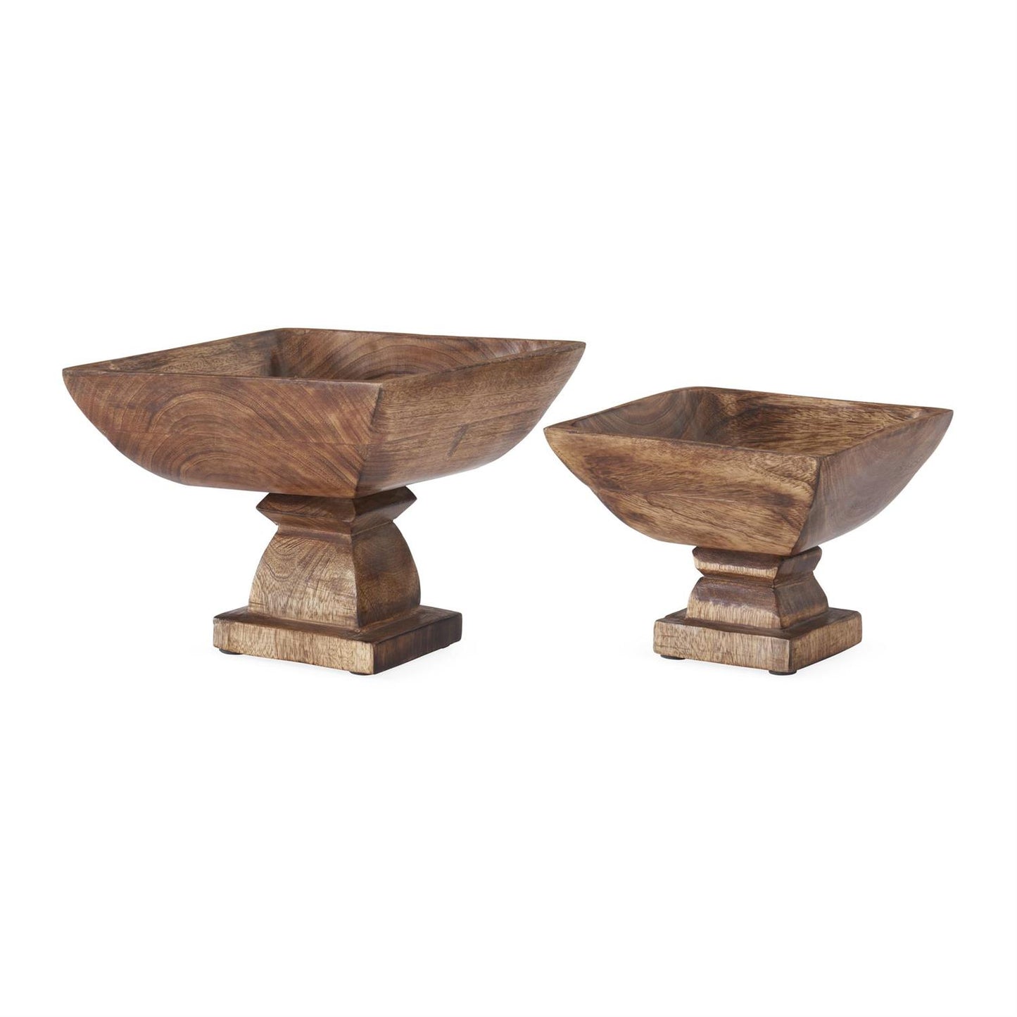 SQUARE WOOD BOWL ON PEDESTAL