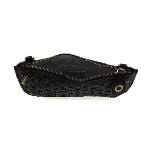 Black Lattice Woven Mini Wristlet Crossbody