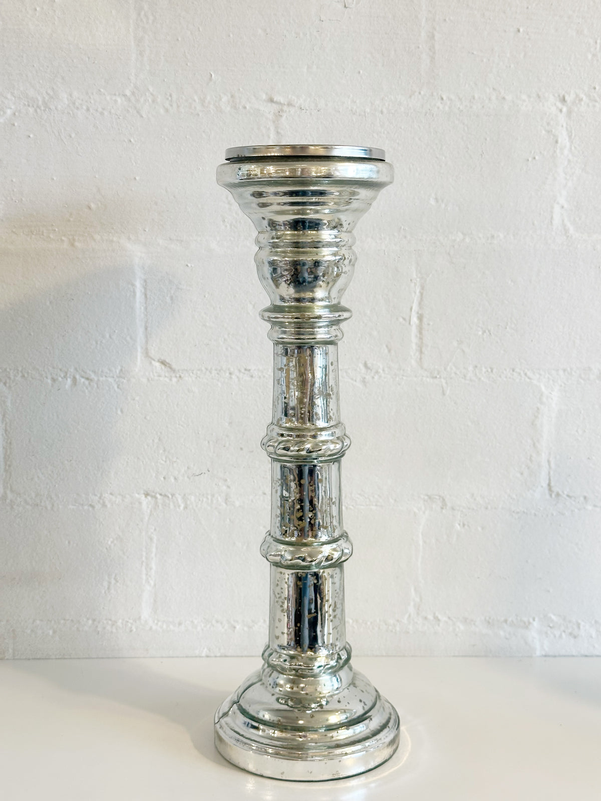 Silver Mercury, Glass Candle Holder Pillar