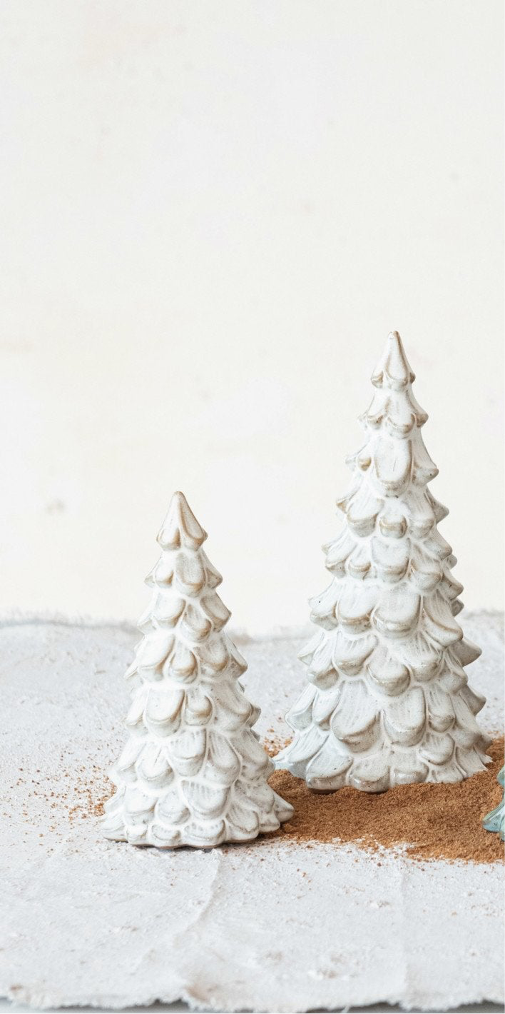 Small Stoneware Tree, Reactive Glaze, Cream Color (Each One Will Vary)